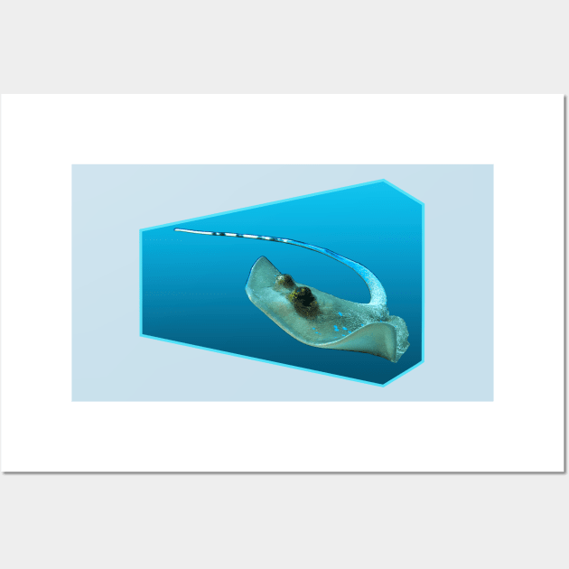 Dynamic stingray | Abstract underwater art on blue background | Wall Art by Ute-Niemann